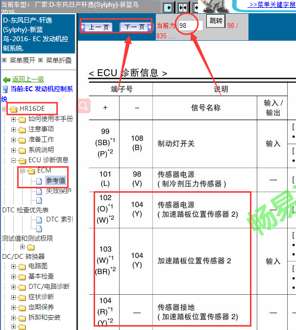 16年日产轩逸加速踏板针脚