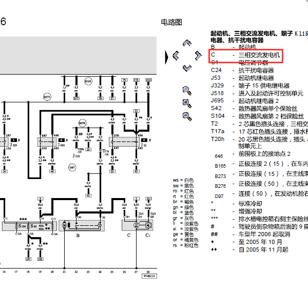 07年奥迪A6L发电机线路图