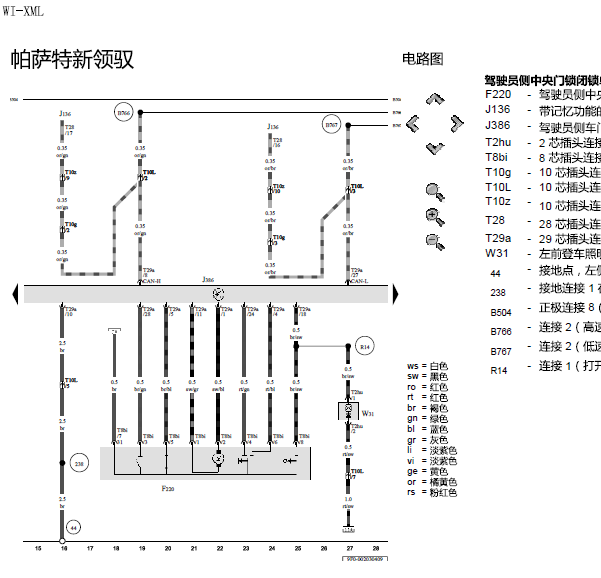 10年大众帕萨特门锁控制电路图