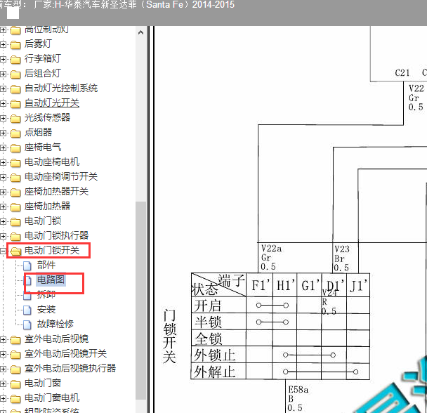 2014-2015年圣达菲门锁电路图