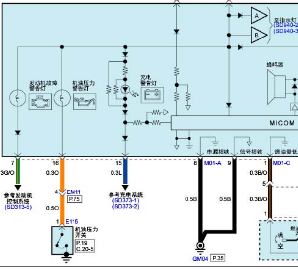 2016年瑞纳机油压力指示灯电路图