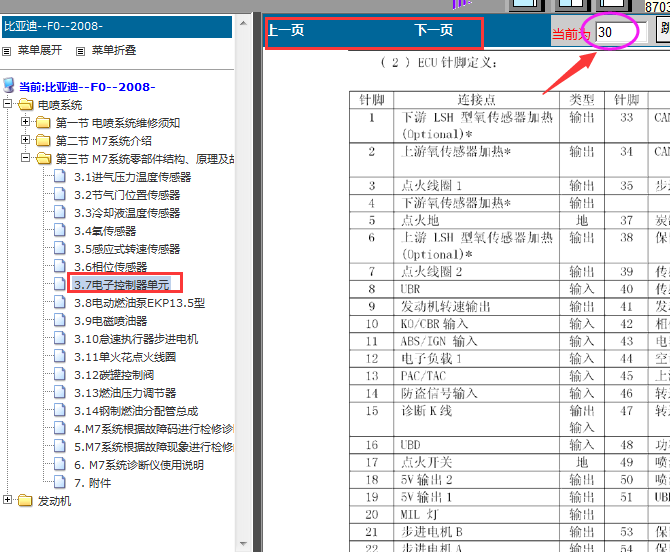 2008年比亚迪F0发动机针脚