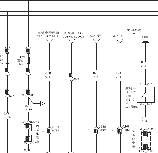 14年比亚迪S6风扇系统线路图