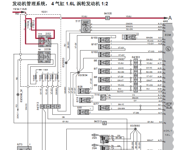 2014年沃尔沃V40发动机电路图