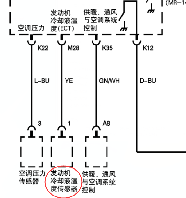07年别克凯越冷却液温度传感器线路图