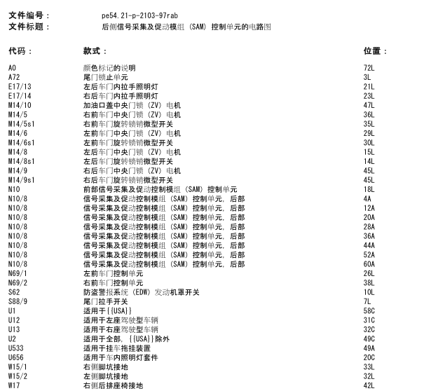 2011年奔驰R300L后SAM电路图
