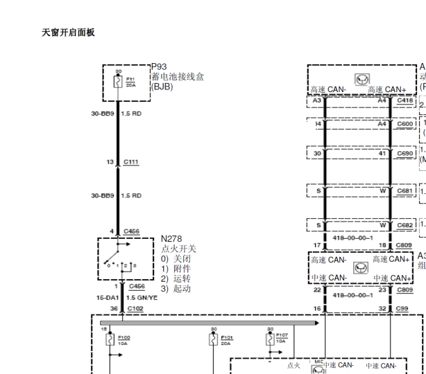 2010年福特福克斯天窗电路图