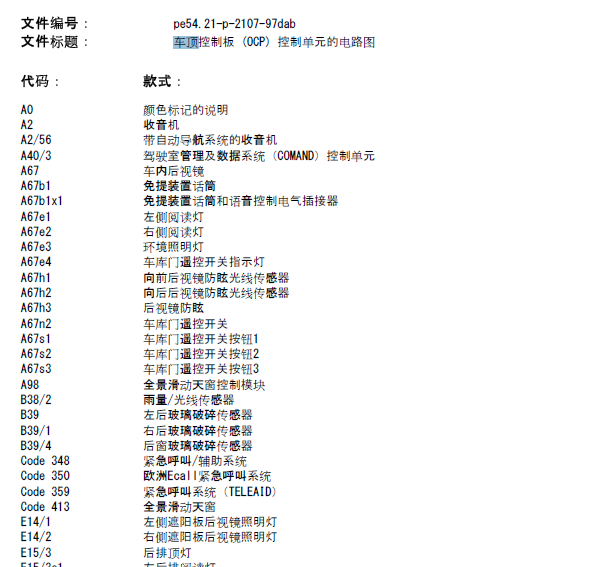 12年奔驰E200车顶控制线路图