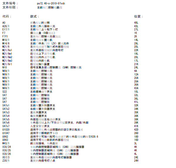 12年奔驰维亚诺左侧车门电路图