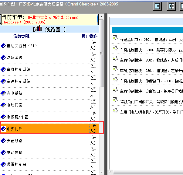 2003-2005年北京吉普大切诺基的中控线路图