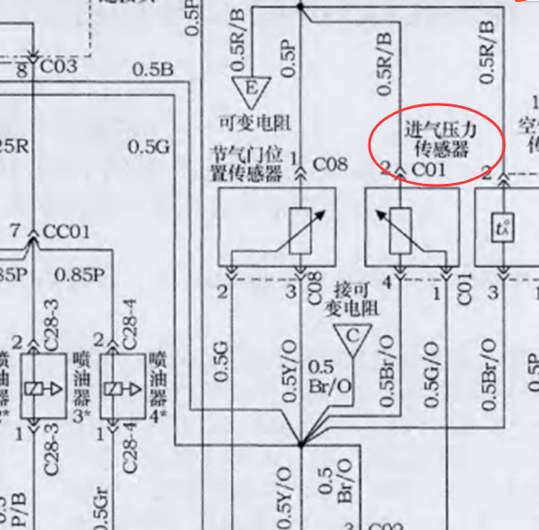 起亚G4JS发动机进气压力传感器线路图