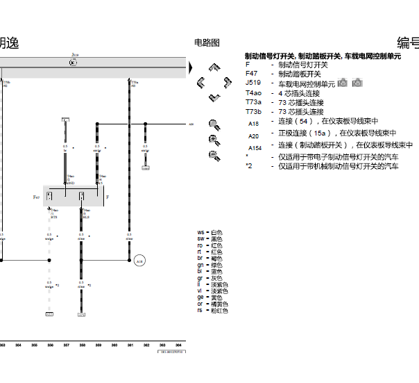 08年大众朗逸制动灯开关线路图