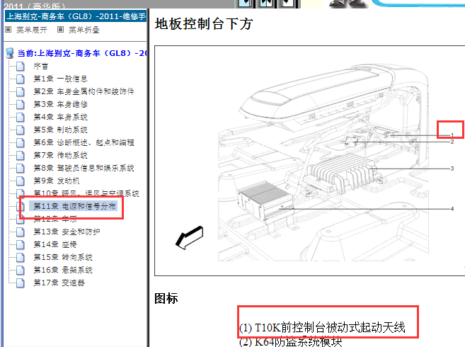 2011年别克GL8无钥匙进入天线位置图