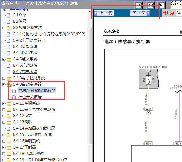 2014-2015年长安CS75变速箱电路图