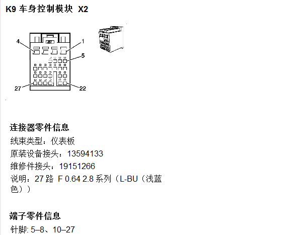 凯迪拉克SRX车身模块针脚资料