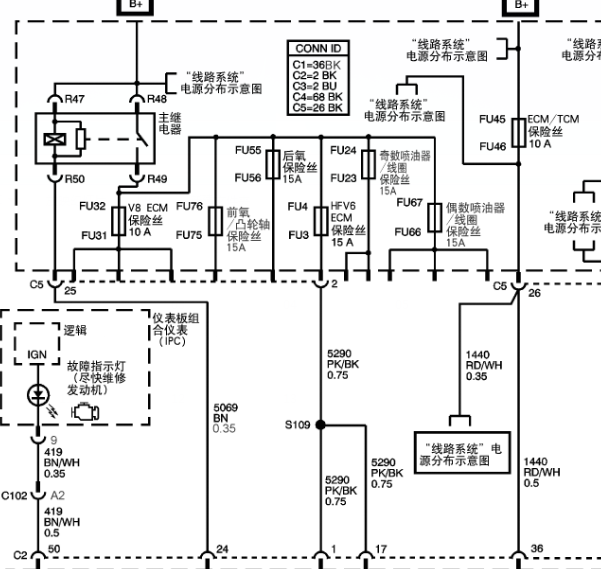 2007年凯迪拉克赛威发动机电路图