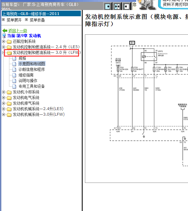 11年别克GL8发动机控制线路图