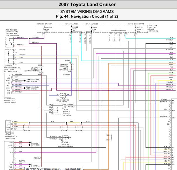 2007年兰德酷路泽倒车影像电路图