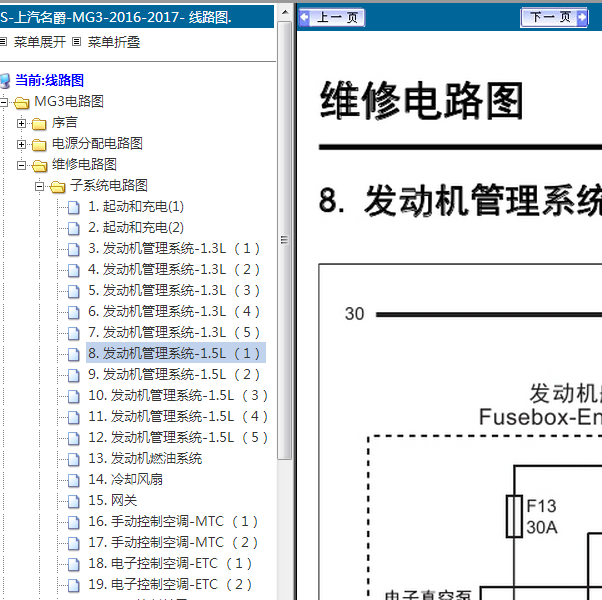16年名爵MG3发动机电路图