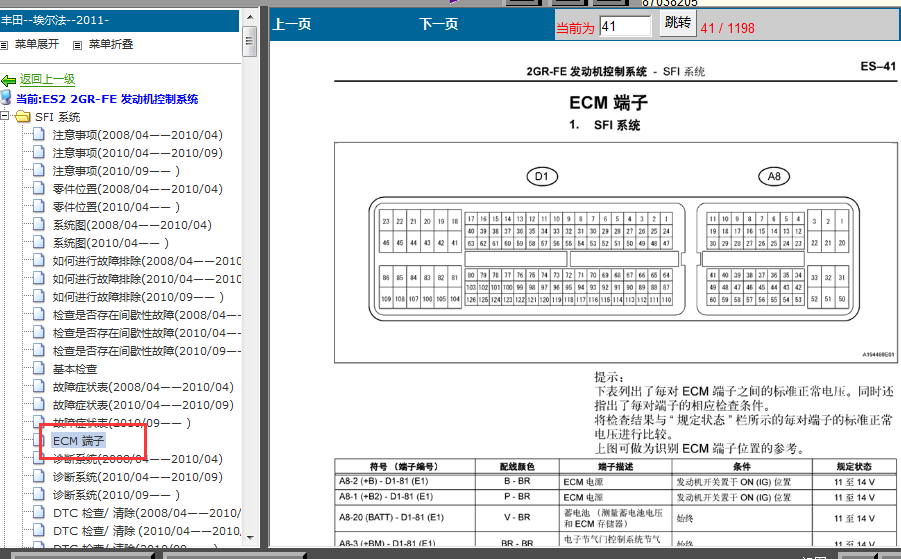2011年丰田埃尔法发动机针脚资料
