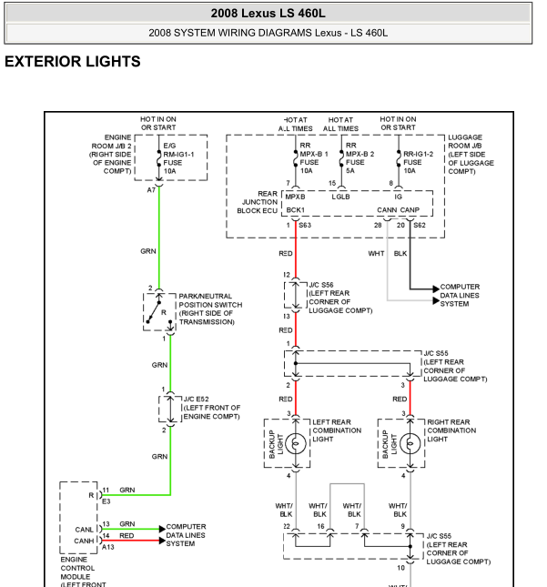 08年凌志LS460L灯光线路图