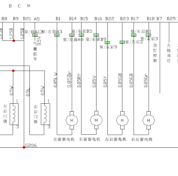 07年奇瑞A1车窗线路图