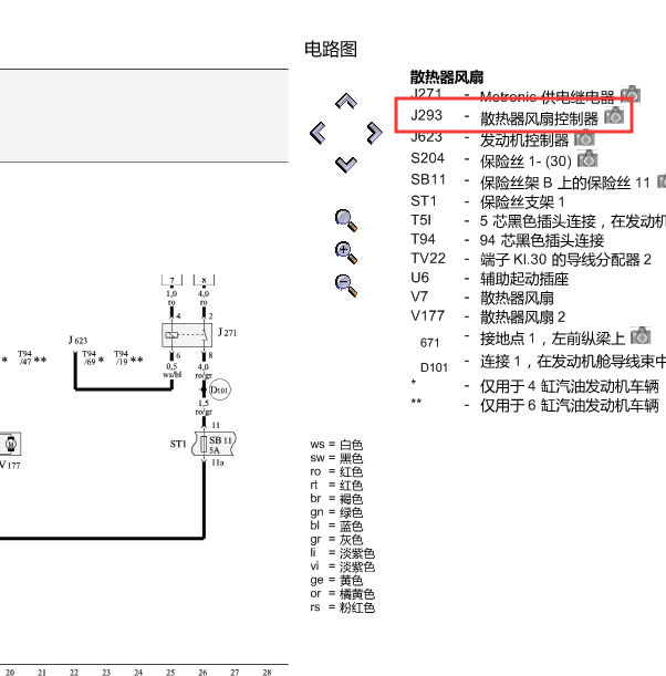 14年奥迪A4L J293风扇线路图