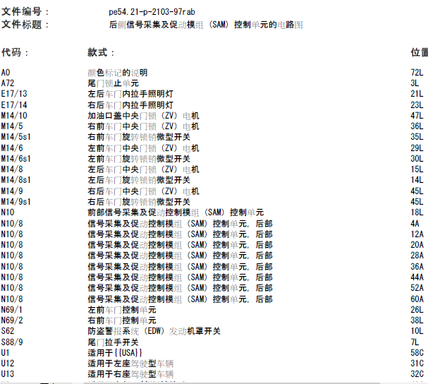 2006年奔驰R500 后SAM电路图
