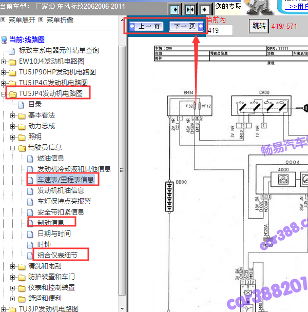 2006年标致206仪表线路图