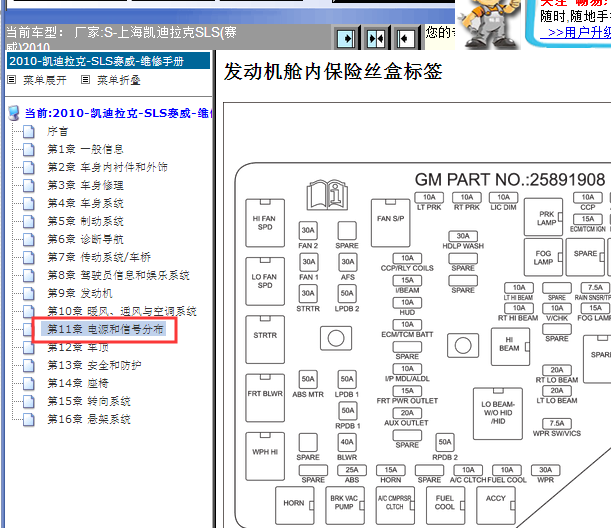 2010年凯迪拉克赛威保险丝盒资料