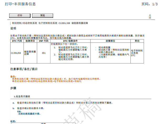2013年丰田凯美瑞C1391故障码资料