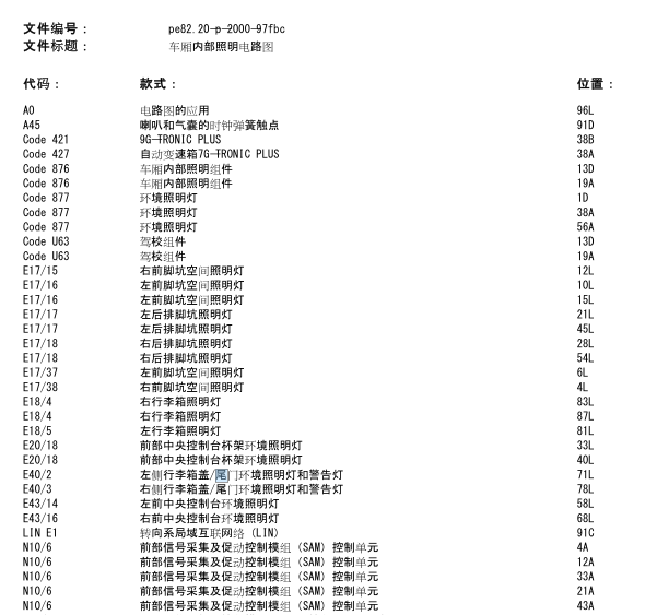 18年奔驰C200L照明系统线路图