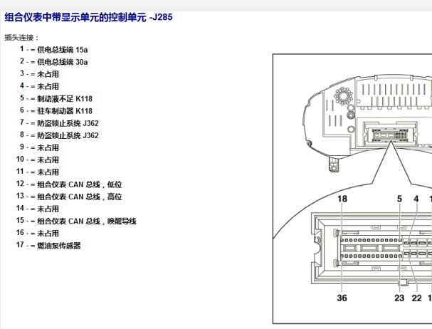 2008年斯柯达明锐仪表针脚定义
