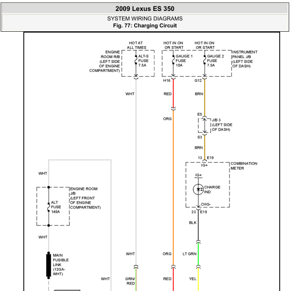 09年凌志ES350充电系统线路图