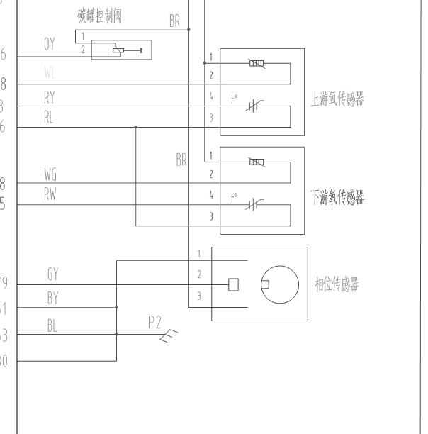 猎豹4RB3 发动机氧传感器线路图