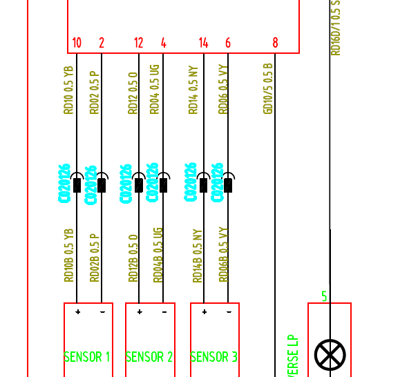 2013年长安CX20倒车雷达部分电路图