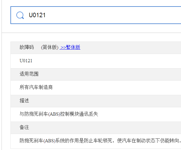 U0121故障码资料