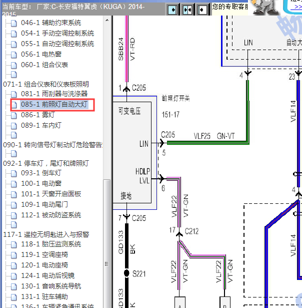 14年福特翼虎大灯开关线路图