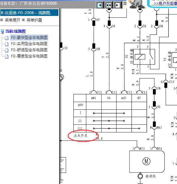 08年比亚迪F0点火开关线路图