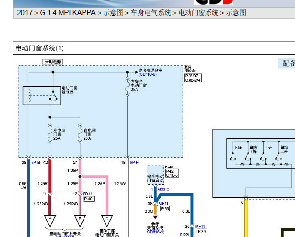 2017年起亚K2电动门窗电路图