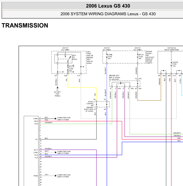 2006年雷克萨斯GS430变速箱电路图