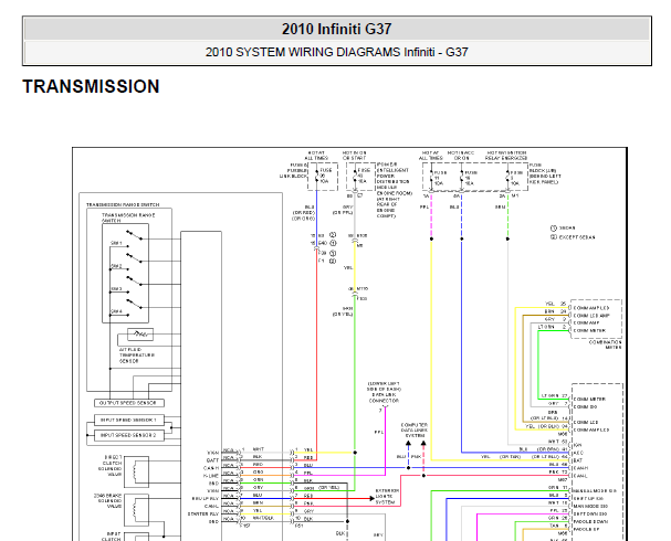 2010年英菲尼迪G37变速箱电路图