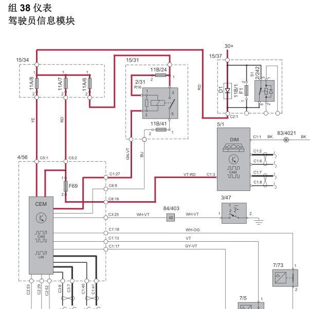2013年沃尔沃V40组合仪表电路图