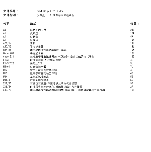 18年奔驰E300L仪表控制线路图