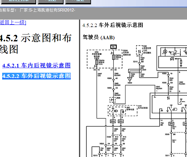 2012年凯迪拉克SRX倒车后视线路图