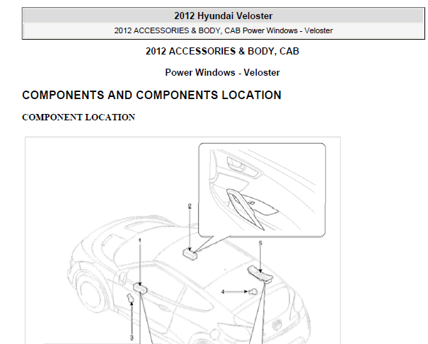 2012年现代Veloster车窗维修手册