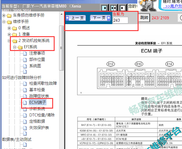 2009-2014年森雅M80发动机针脚资料