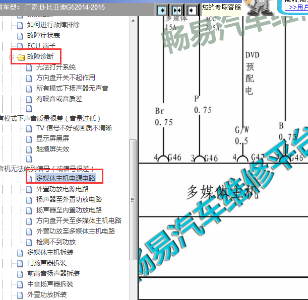 14年比亚迪G5多媒体线路图