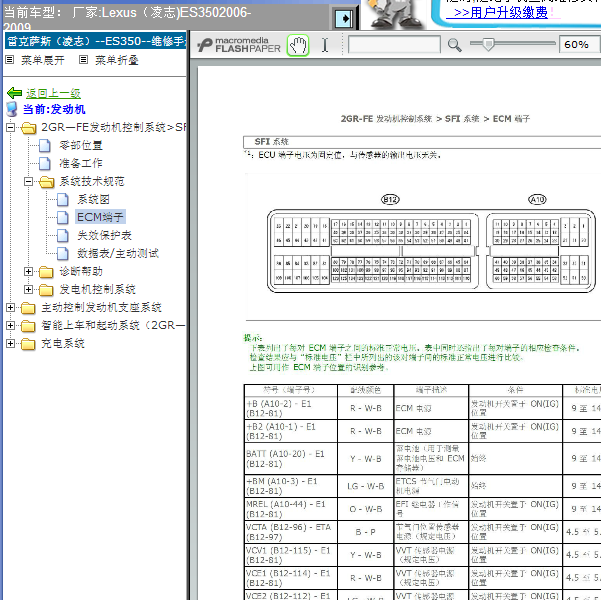 2006年雷克萨斯ES350 2GR发动机针脚图