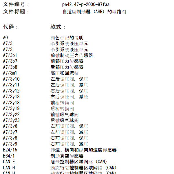 2008年奔驰C200K自适应制动器 (ABR) 的电路图